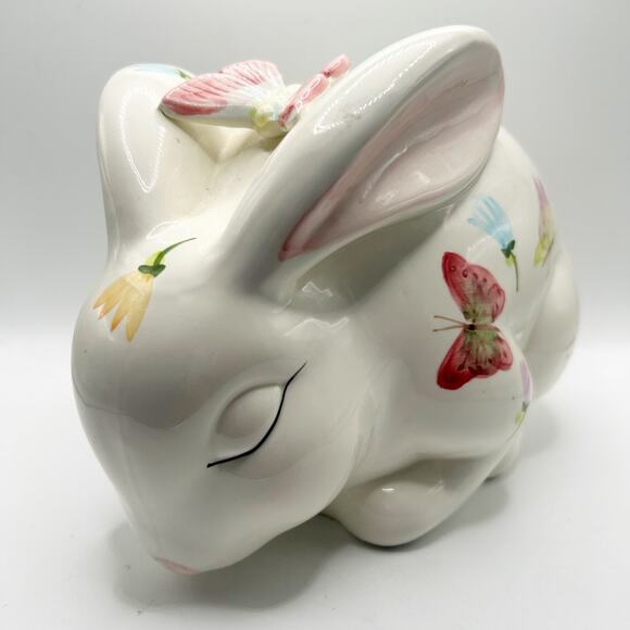 VNTG WCL Hand Painted Colorful Butterfly Pattern Ceramic Sleeping Bunny Rabbit - Picture 6 of 9